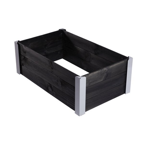 Istutuslaatikko, maalattua puuta, musta, metallikulmilla 33 x 93 x 53 HORTUS