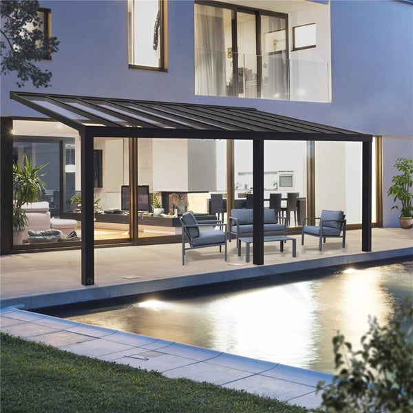 Palram - Canopia STOCKHOLM terassikatos 3.4 x 8.1 m, antrasiitti Sis. Kattokaihtimet