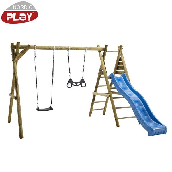 NORDIC PLAY Keinuteline, sis. musta keinuistuin, musta trapetsikeinu ja sininen liukum&auml;ki