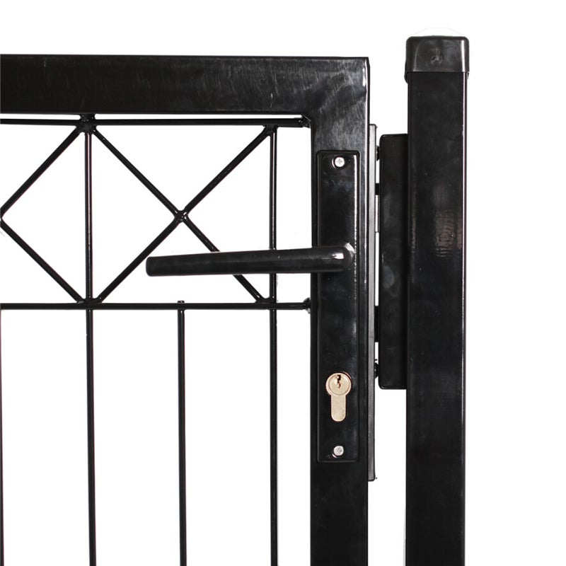 Elementtiaidan portti, musta, X -koriste yl&auml;reunassa, 1000 x 1000 mm