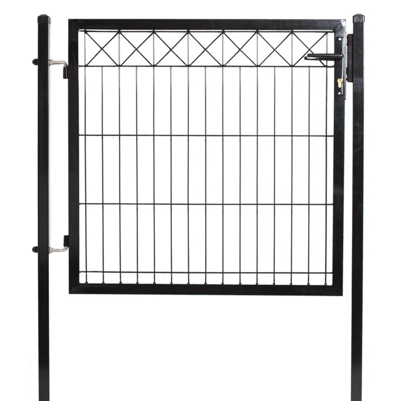 Elementtiaidan portti, musta, X -koriste yl&auml;reunassa, 1000 x 1000 mm