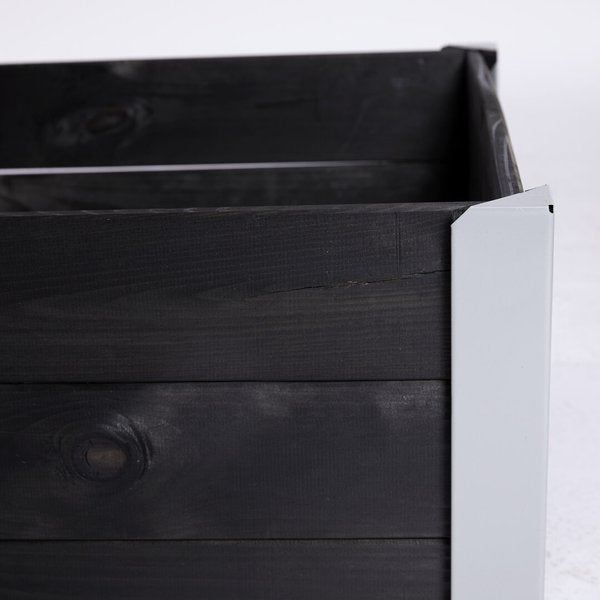 Istutuslaatikko, maalattua puuta, musta, metallikulmilla 33 x 93 x 53 HORTUS