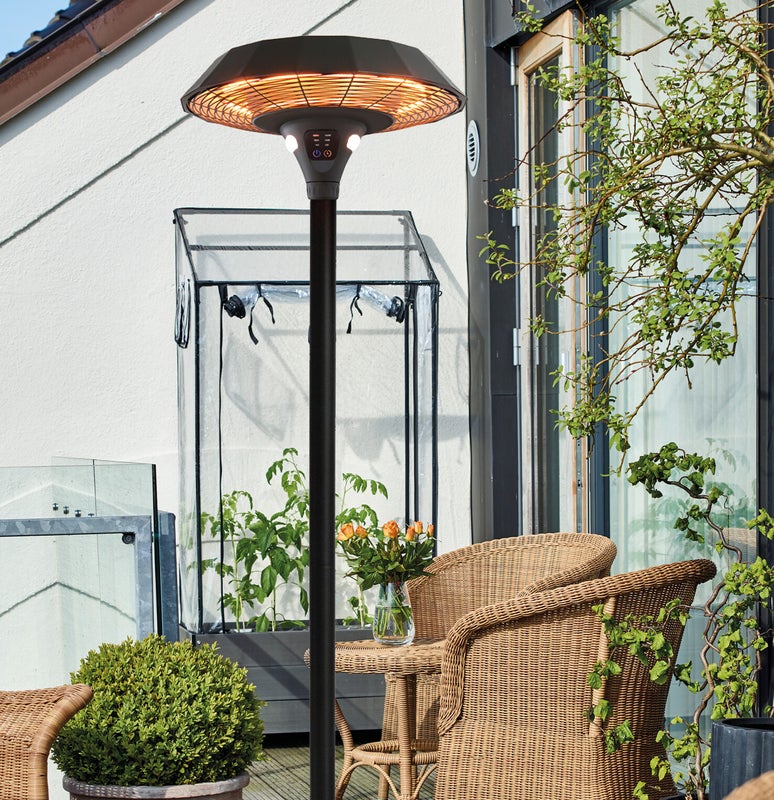 HORTUS Terassil&auml;mmitin lattiamalli UFO 800/1200/2000 W, HA, kaukos&auml;&auml;timell&auml;, musta