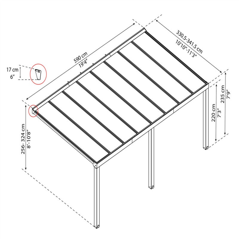 Palram - Canopia STOCKHOLM terassikatos  3,4x5,9m antrasiitti