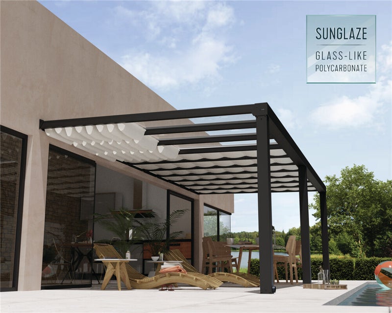 Palram - Canopia STOCKHOLM terassikatos 3.4 x 7.4 m, antrasiitti Sis. Kattokaihtimet