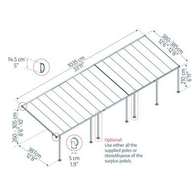 Terassikatos Feria 4 x 10,31 m, antrasiitti Palram - Canopia