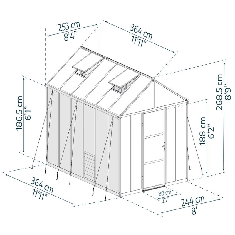 Kasvihuone Glory 9,2 m2, harmaa runko, Palram - Canopia