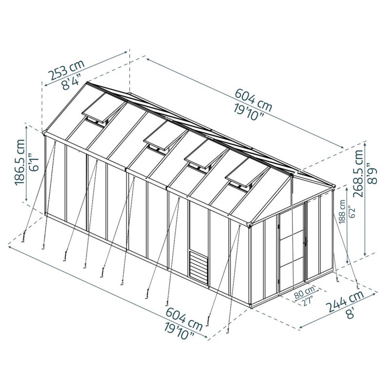 Kasvihuone Glory 15,3 m2, harmaa runko, Palram - Canopia