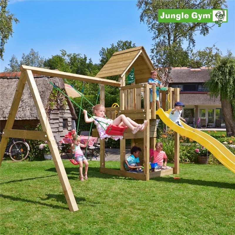 Jungle Gym Cubby leikkitornikokonaisuus ja Swing Module X'tra sek&auml; liukum&auml;ki