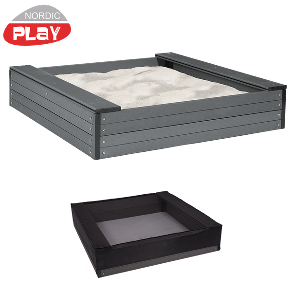 NORDIC PLAY Hiekkalaatikko penkeill&auml; 24 x 120 x120 cm, komposiitti sis. verkko