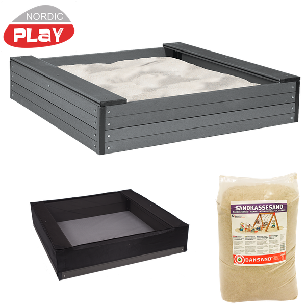 NORDIC PLAY 240 kg hiekkaa ja hiekkalaatikko penkeill&auml; 24 x 120 x120 cm, komposiitti sis. verkko