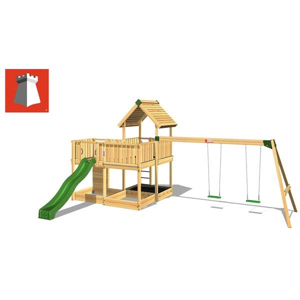 HY-LAND, malli 5 ja keinumoduuli, sis&auml;lt&auml;&auml; puuosat