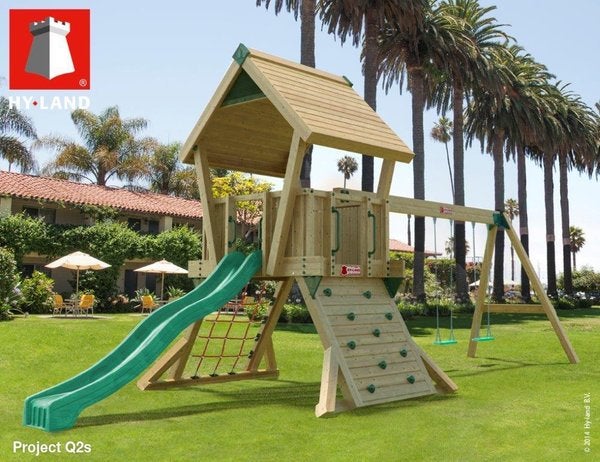 HY-LAND, malli 2 Q ja keinumoduuli, sis&auml;lt&auml;&auml; puuosat